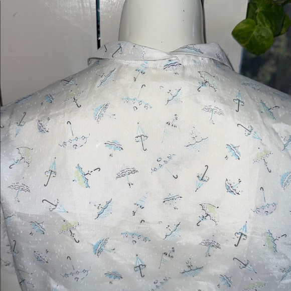 Vintage 1950/60s woman’s umbrella White collared Patterned button up Top med - Picture 9 of 14